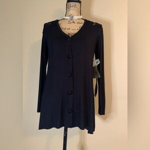 MIRACLEBODY black ladies 96% rayon lace inset flowy top size Medium NWT